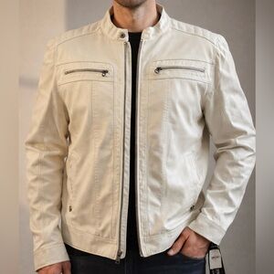 Wilsons Leather Touch Moto Jacket Mens XXL Cream Faux Leather BNWT